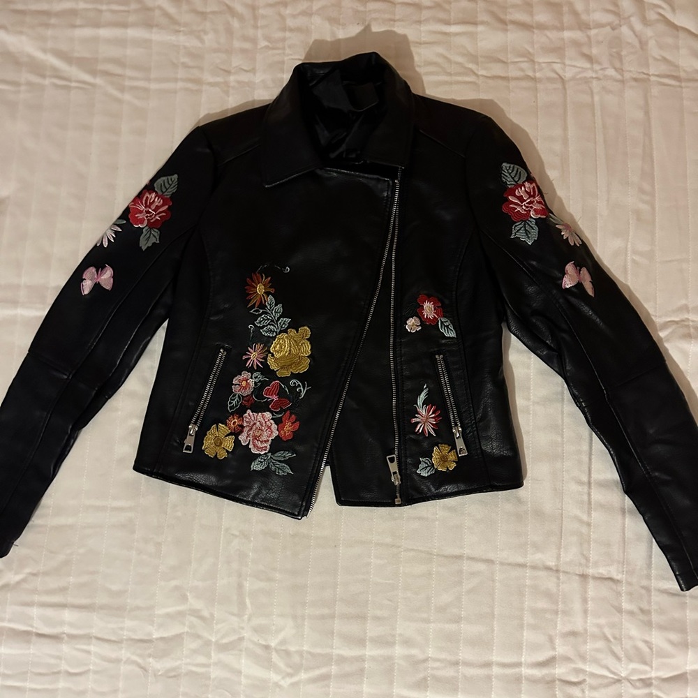 Floral leather jacket